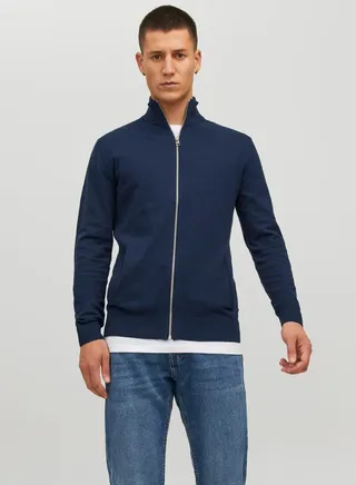 Turtle Neck Zip Through Knit Cardigan