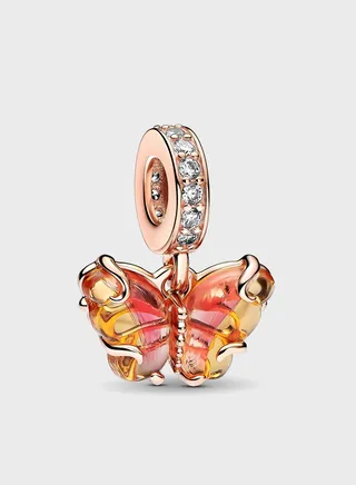 Pink & Yellow Murano Glass Butterfly Dangle Charm