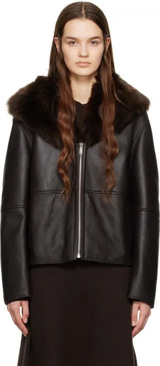 Jil Sander Brown Shawl Collar Reversible Shearling Jacket