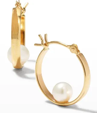 Small Pearl Gold Huggie Earrings