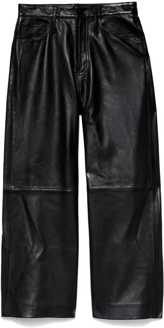High Waist Crop Leather Wide Leg Pants