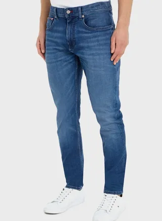 Mid Wash Tapered Jeans
