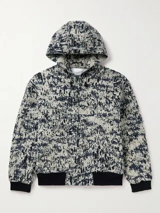 Distressed Denim Hooded Bomber Jacket