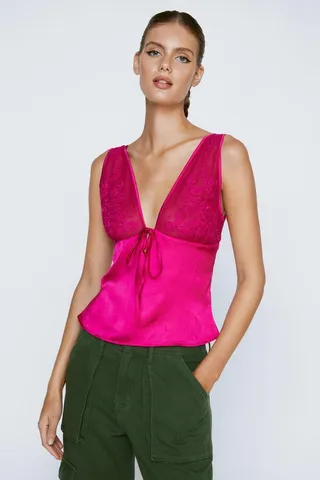 Nasty Gal Womens Lace Detail Satin Cami Top