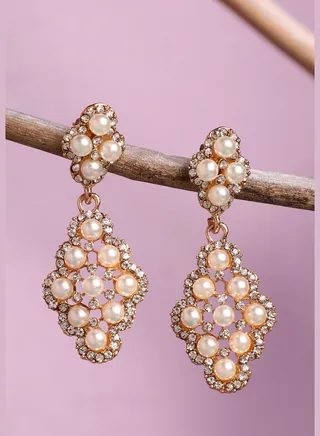 Gold Plated Designer Stone Party Drop Earring For Women