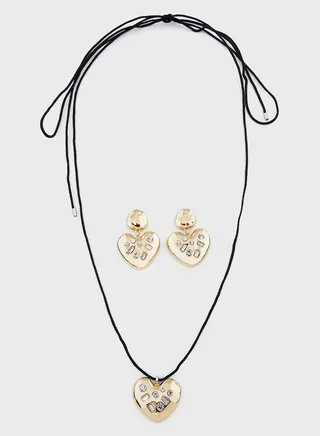 Heart Pendant Necklace And Earrings Set