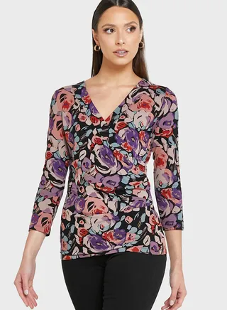 V-Neck Printed Wrap Top