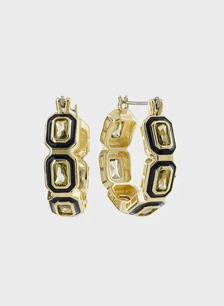 Bezel Emerald Hoop Earrings