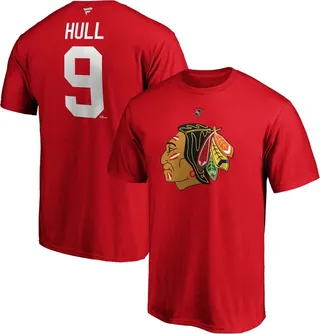 Men's Bobby Hull Red Chicago Blackhawks Authentic Stack Retired Player Name and Number T-shirt