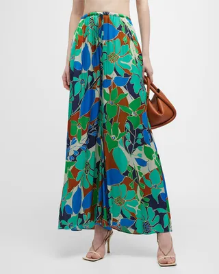 Alaia Floral Viscose Wide-Leg Pants
