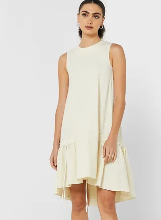 Crew Neck Flounce Hem Dress