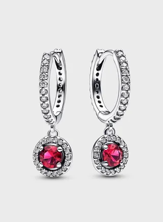 Red Round Sparkling Hoop Earrings