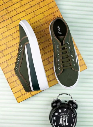 Contrast Detail Mid Top Canvas Lace Up Shoes