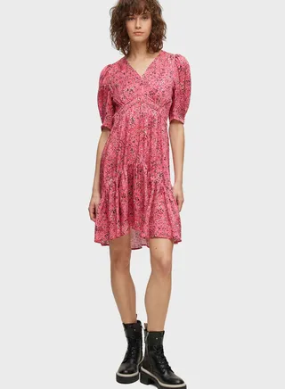 V-Neck Puff Sleeve Dress