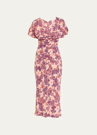 Elodie Printed Waist-Gathered Midi Dress
