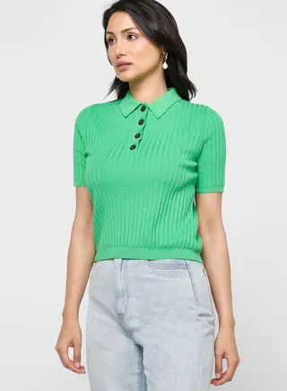 Ribbed Knitted Polo