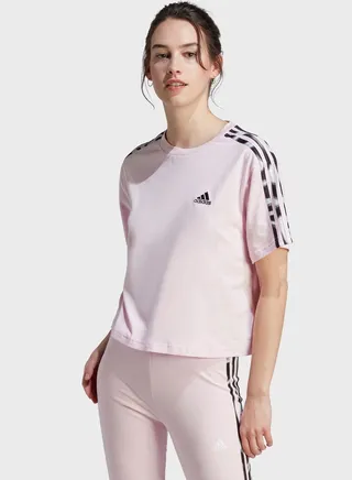Vibrant Print 3-Stripes Cotton Crop T-Shirt