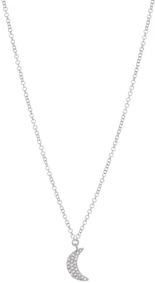 14K White Gold Pave Diamond Crescent Moon Pendant Necklace - 0.06 ctw