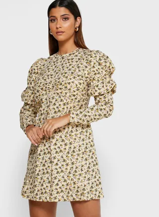 Puff Sleeve Printed Dress