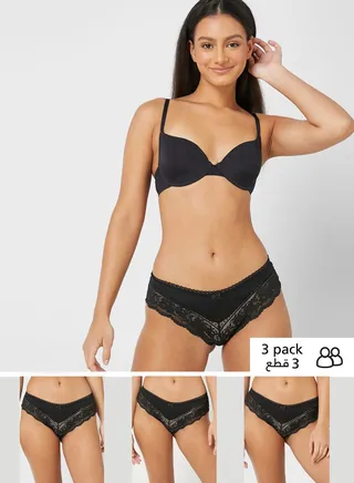 3 Pack Lace Trim Brazilian Knickers