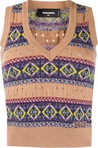 V-neck print sweater vest