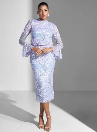 Embellished Mesh Detail Dress