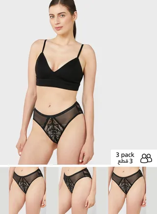3 Pack Lace High Waisted High Leg Knickers