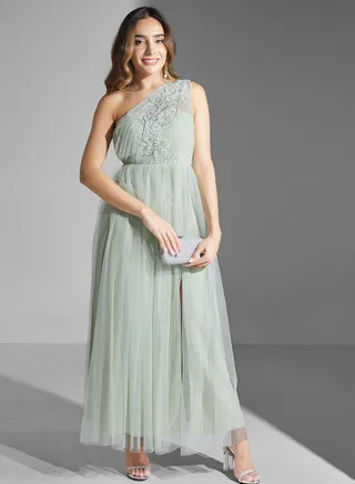One Shoulder Front Slit Dress