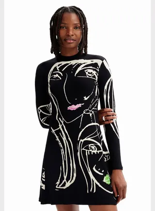 Graphic Ribbed Dress