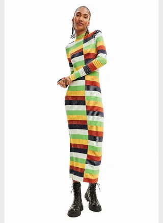 Color Block Crew Neck Dress