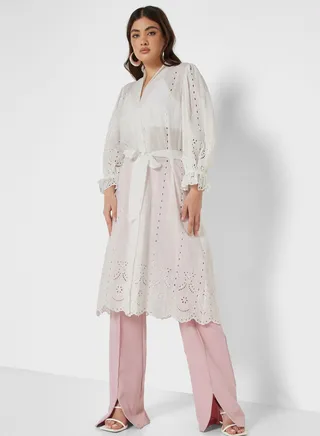 Embroidered Belted Kimono