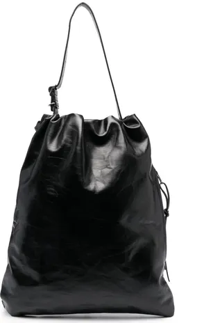 Drawstring Leather Shoulder Bag