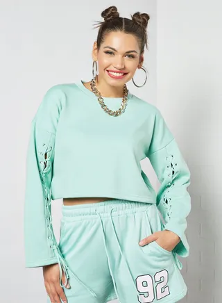 Lace Up Cropped Sweatshirt