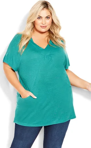 AVENUE | Women's Plus Size Pocket Pleat Tunic - jade - 20W
