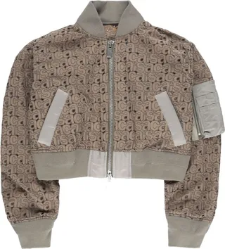 Logo-Embroidery Lace Bomber Jacket