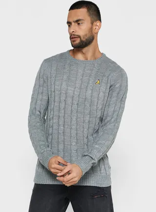 Bravesoul Crew Neck All Over Cable Knit