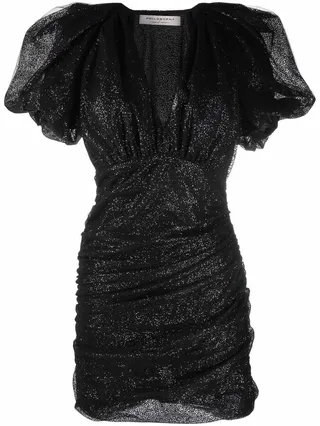 Sequinned Ruched Short-Sleeve Dress