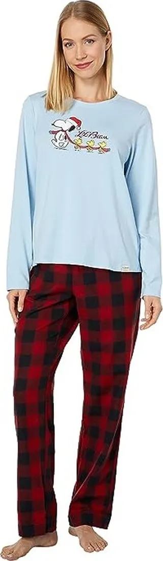 L.L.Bean L.L.Bean x Peanuts Camp Pajama Set Snoopy (Deep Red Buffalo) Women's Pajama Sets