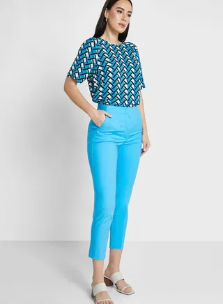 Cotton Blend Slim Fit Ankle Grazer Trousers
