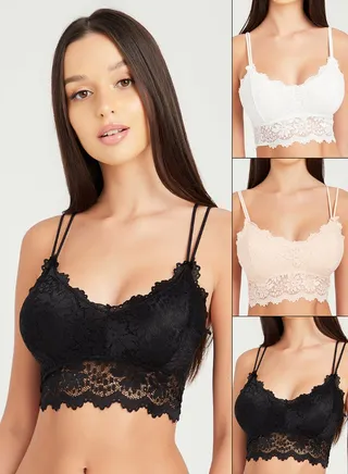3 Pack Padded Non Wired All Lace Double Strap Bra