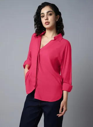 Oversized Concealed Placket Curved Hem Shirt