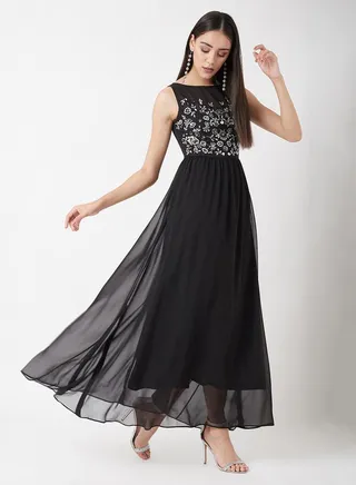 Embellished Lined A-Line Maxi Dress