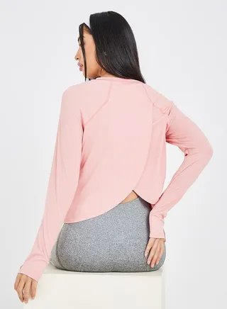 Wrap Back Thumbhole Detail Long Sleeve Top