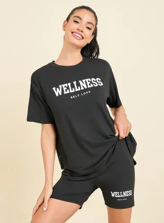 Slogan Print T-Shirt & Cycling Shorts Lounge Set