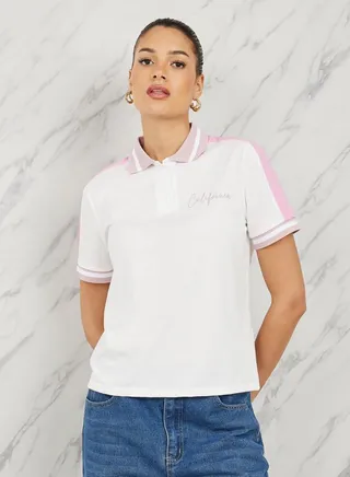 Regular Fit California Print Contrast Trim Polo  T-shirt
