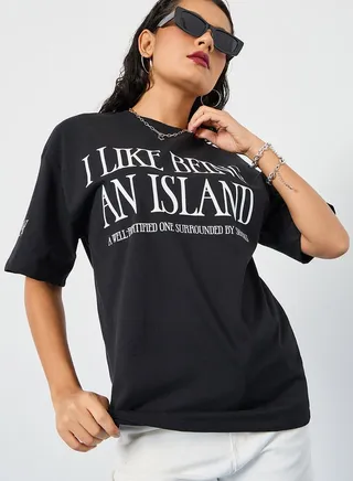 Oversized I Love Being An Island Slogan Print T-shirt