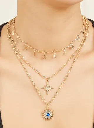 Set of 3 - Star Drop Necklace with Lobster Clasp Closure