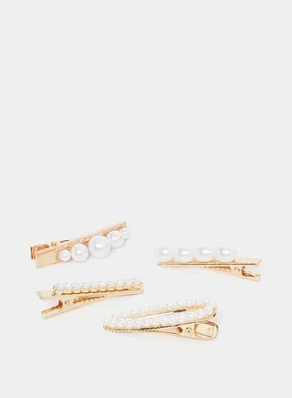 Set of 4 - Faux Pearl Hair Clip