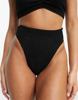 ASOS DESIGN mix and match crinkle high leg high waist bikini bottom in black
