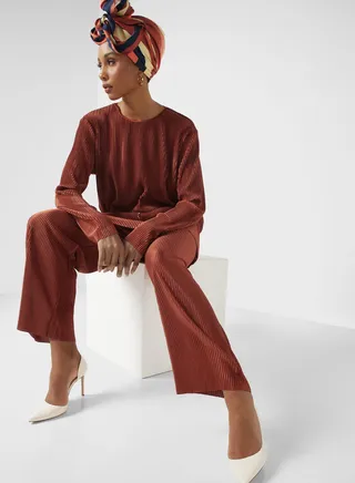 Pleat Detail Top And Pant Set